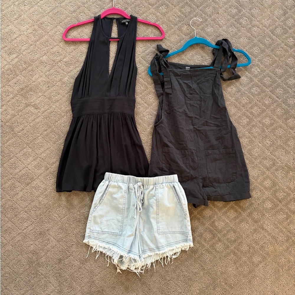 Bundle Black Rompers and Light Denim Shorts Set